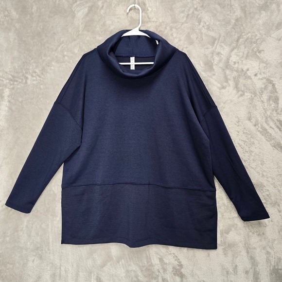 Dear Scarlett Tops - Dear Scarlett 1X Navy Blue Cowl Neck Long Sleeve Tunic Top Womens Plus Size